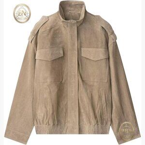 Faux Suede Leather Jacket Vintage High Collar Long Sleeve Zip Up Oversized